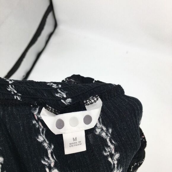 Three Dots Wide Leg Pants Womens Medium Black Floral Border Smocked Waist #M - Picture 11 of 14